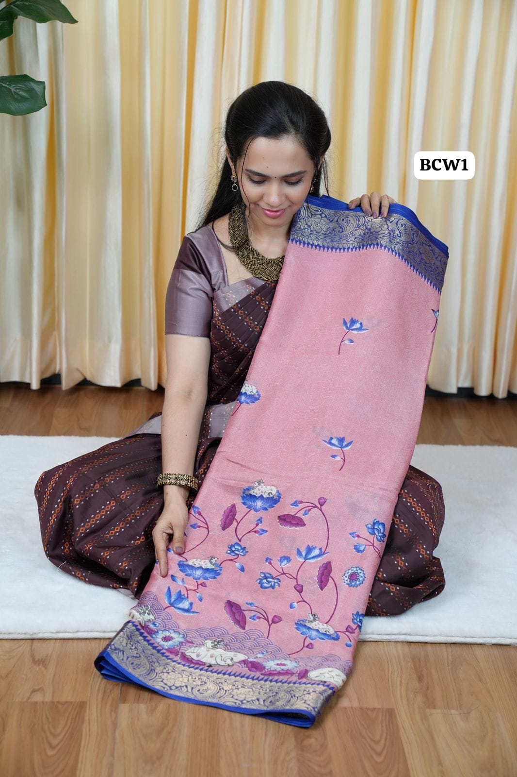 Moss chiffon saree with floral and ow design🌈 🥰😎