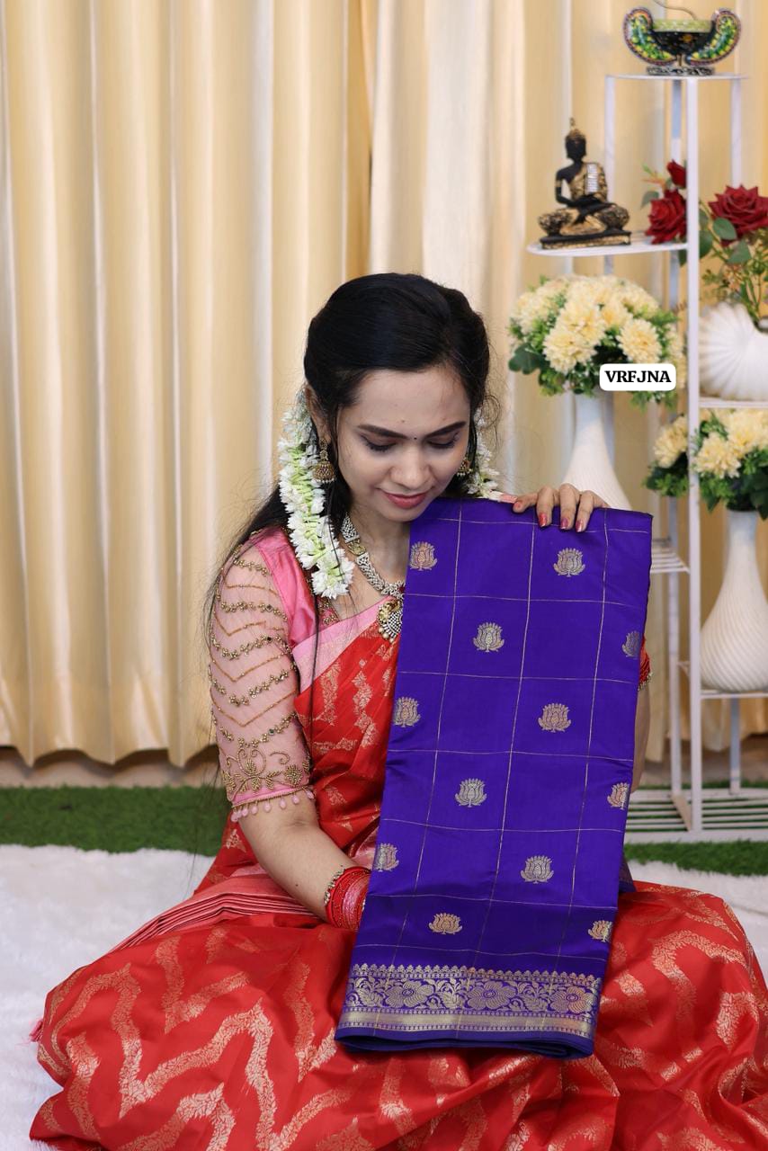 Katan semi silk saree with zari checks at affordable prices🥳