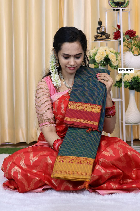 Soft cotton saree with checks Ganga Jamuna border 😍🥳