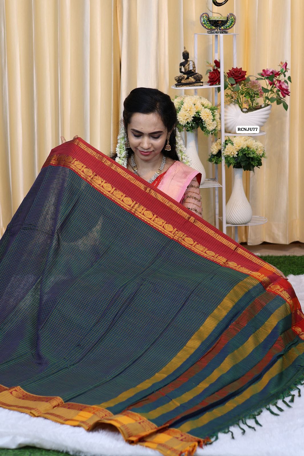 Soft cotton saree with checks Ganga Jamuna border 😍🥳