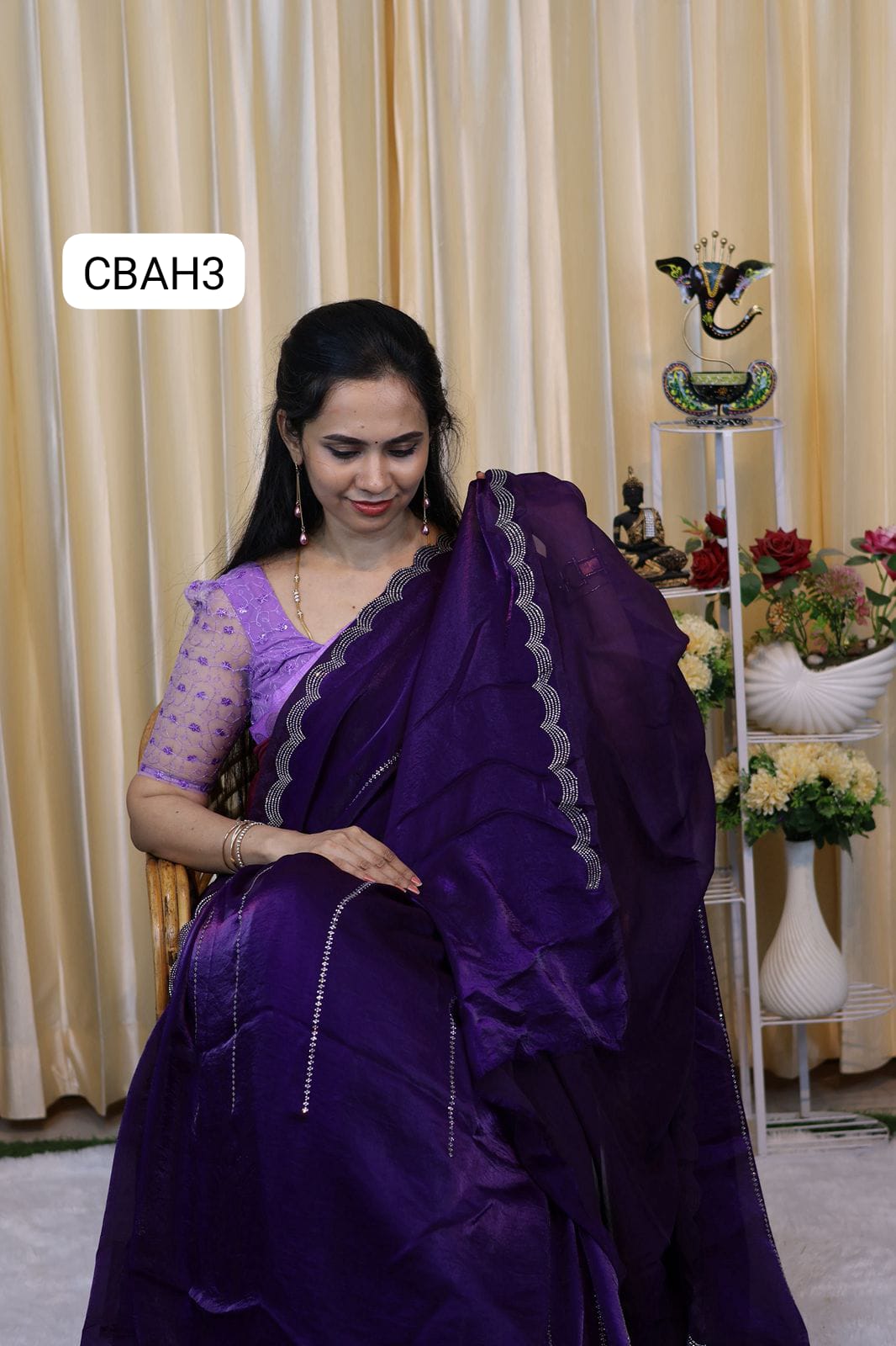 Space silk saree with stone work 🥳