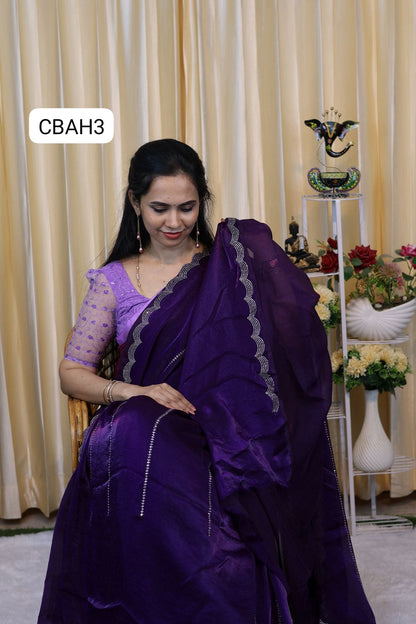 Space silk saree with stone work 🥳