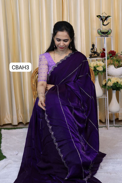 Space silk saree with stone work 🥳