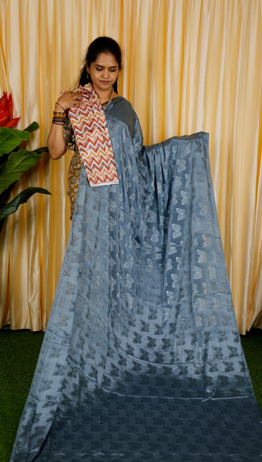 Shiny satin silk saree plus contrast blouse 🥳