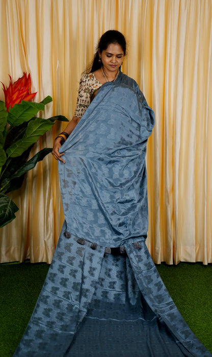 Shiny satin silk saree plus contrast blouse 🥳
