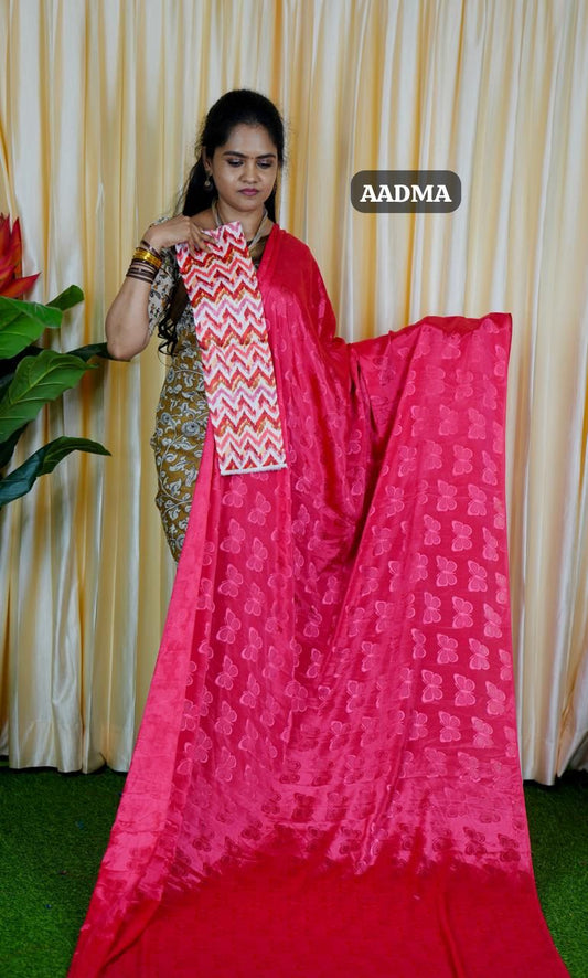 Shiny satin silk saree plus contrast blouse🥳