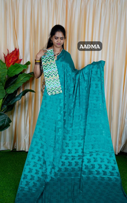 Shiny satin silk saree plus contrast blouse 🥳