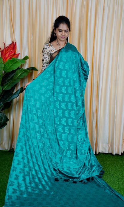 Shiny satin silk saree plus contrast blouse 🥳