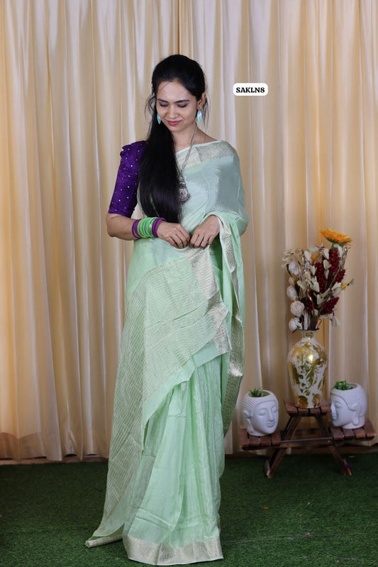Pure viscose Chinnon saree with beautiful Pastel color paired with viscose zari blouse🥳