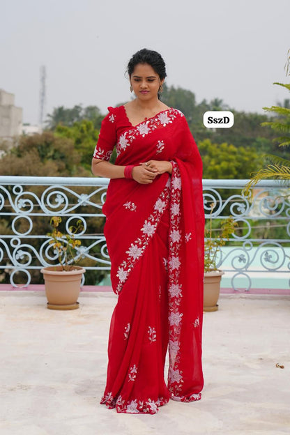 Premium crunchy sarees with pearl work🥳