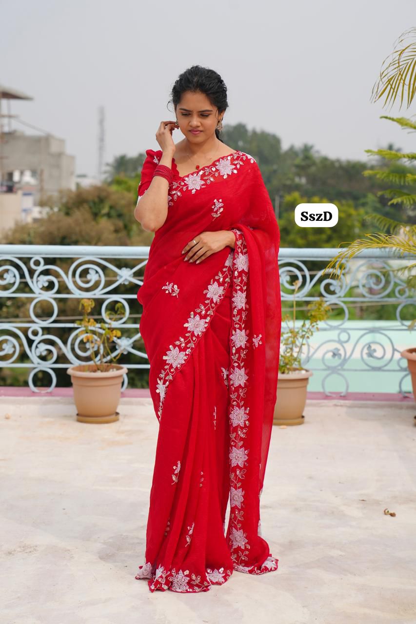 Premium crunchy sarees with pearl work🥳