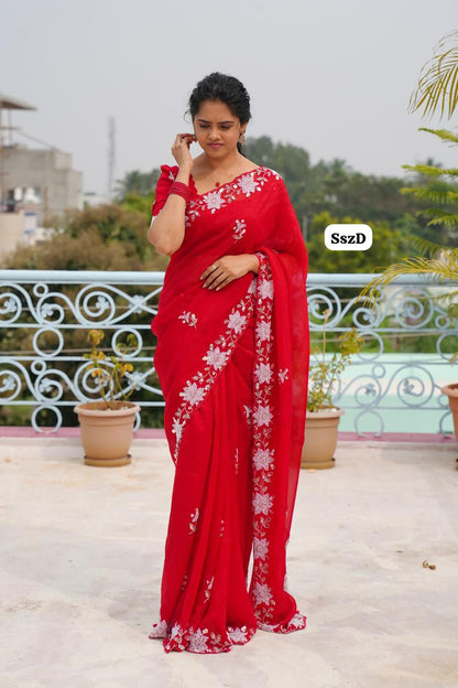 Premium crunchy sarees with pearl work🥳