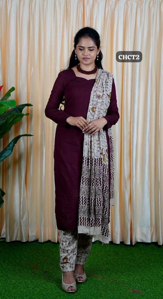 Stitched Cotton salwar set with handmade Kalamkari prints🥰🥳