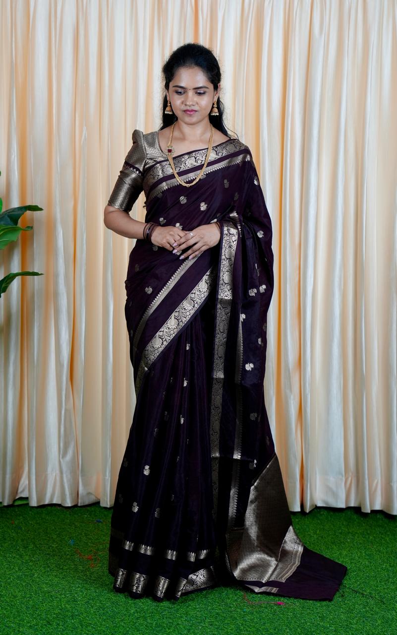 Premium Warm silk saree. Deep chocolate brown 🍏📍🥳Golden Zari
