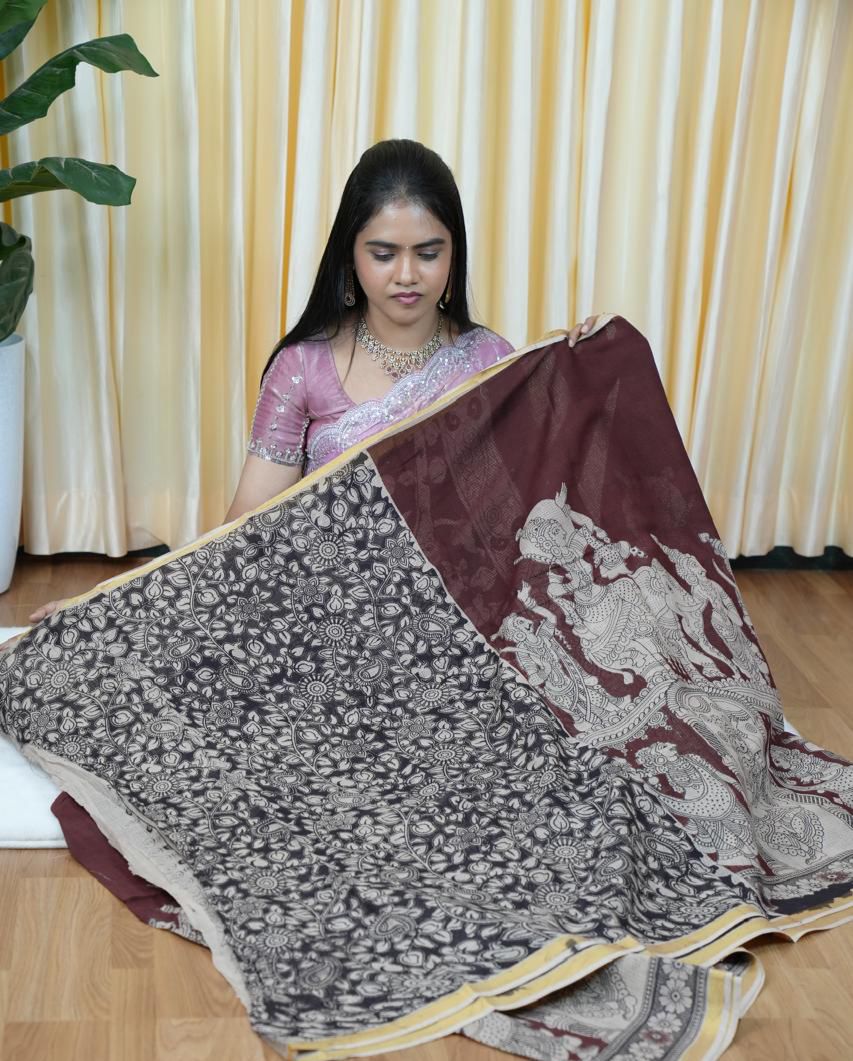 Soft Kota cotton Kalamkari print saree. Natural dyes used without any artificial color🥰😎