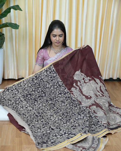 Soft Kota cotton Kalamkari print saree. Natural dyes used without any artificial color🥰😎