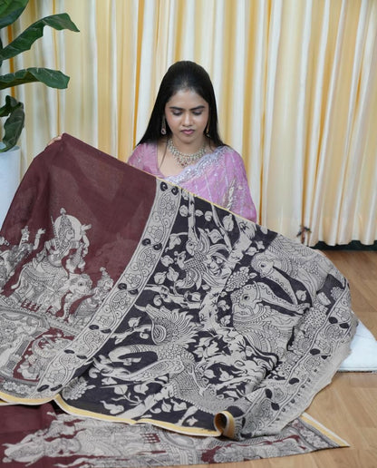 Soft Kota cotton Kalamkari print saree. Natural dyes used without any artificial color🥰😎