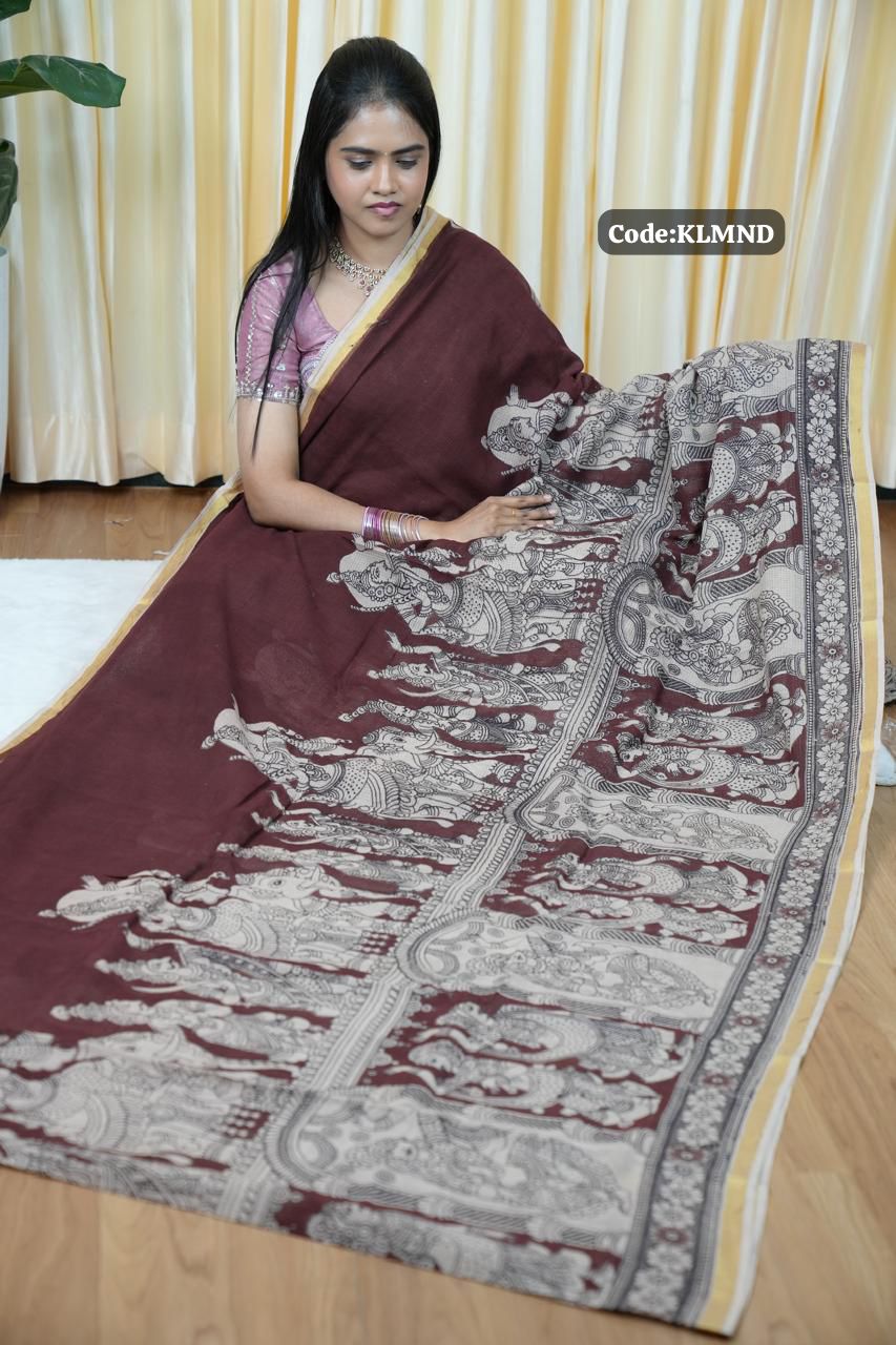Soft Kota cotton Kalamkari print saree. Natural dyes used without any artificial color🥰😎