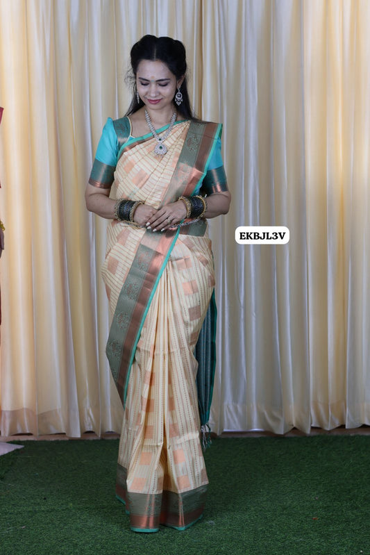 Semi soft silk saree. with zari weaving blouse same as pic 🥳