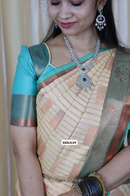 Semi soft silk saree. with zari weaving blouse same as pic 🥳