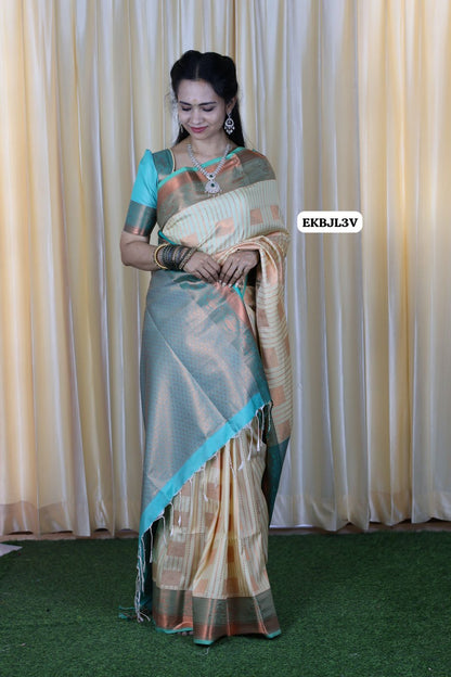 Semi soft silk saree. with zari weaving blouse same as pic 🥳