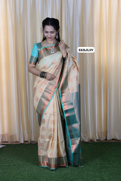 Semi soft silk saree. with zari weaving blouse same as pic 🥳