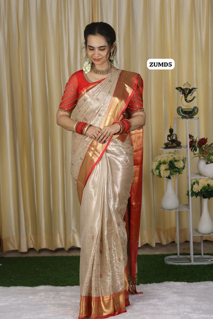 Embroidery work soft katan tissue silk saree🥳