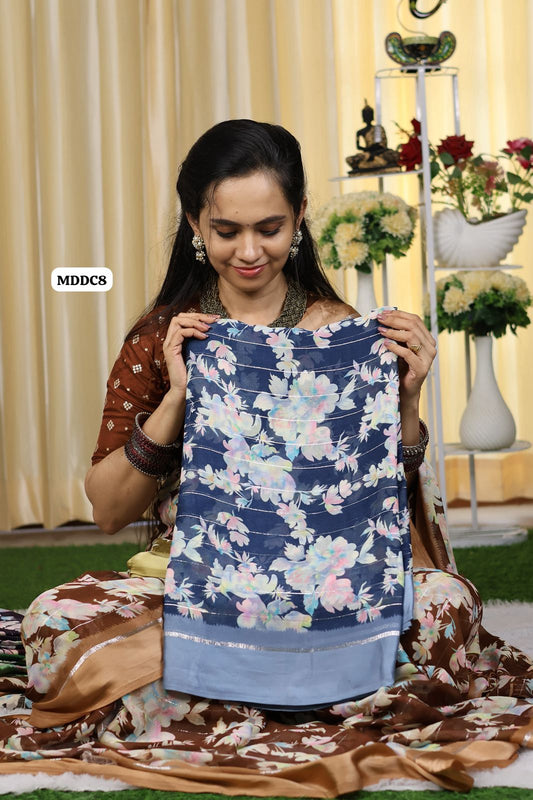 Buttery soft georgette saree with silver zari and floral Design😍😎🏃‍♀️