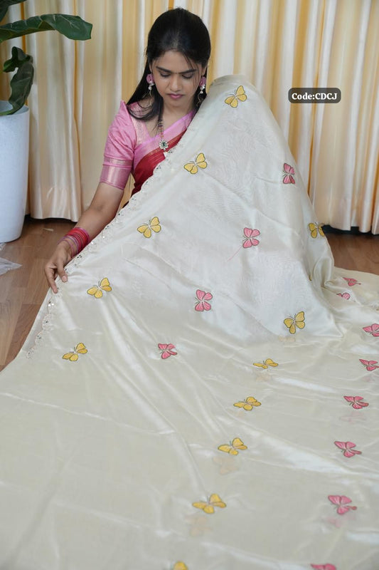 Designer saree with mirror work and embroidery work at unbelievable price🥰😎