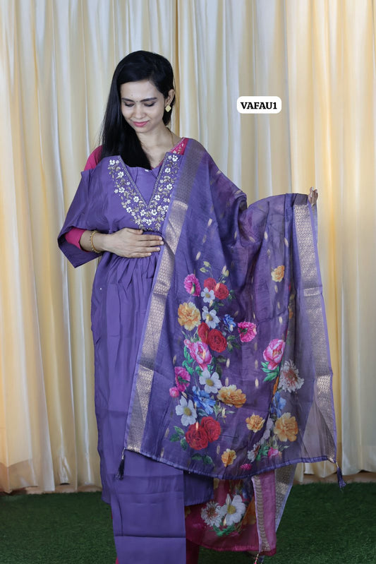 Premium Roman Silk Kurti Pant Dupatta Set with handwork and Chanderi digital print dupatta😍🥳