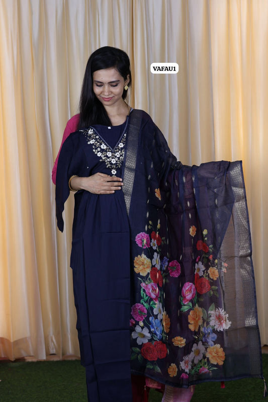 Premium Roman Silk Kurti Pant Dupatta Set with handwork and Chanderi digital print dupatta 😍🥳