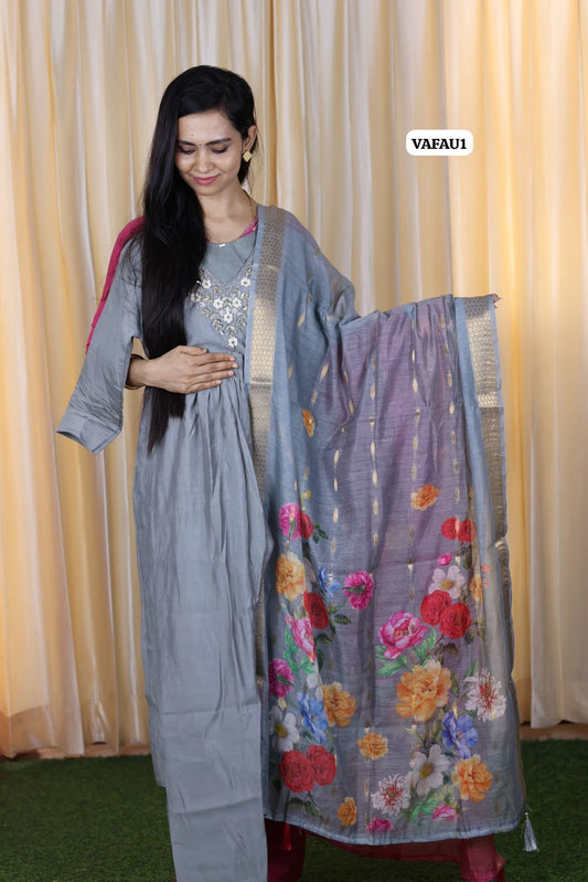 Premium Roman Silk Kurti Pant Dupatta Set with handwork and Chanderi digital print dupatta 😍🥳