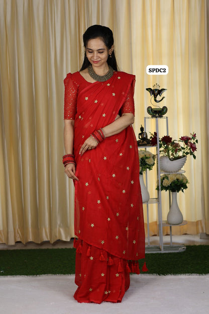 5.5 mtr Mul mul cotton saree with star buttas and long tassles
Without blouse😍🥳