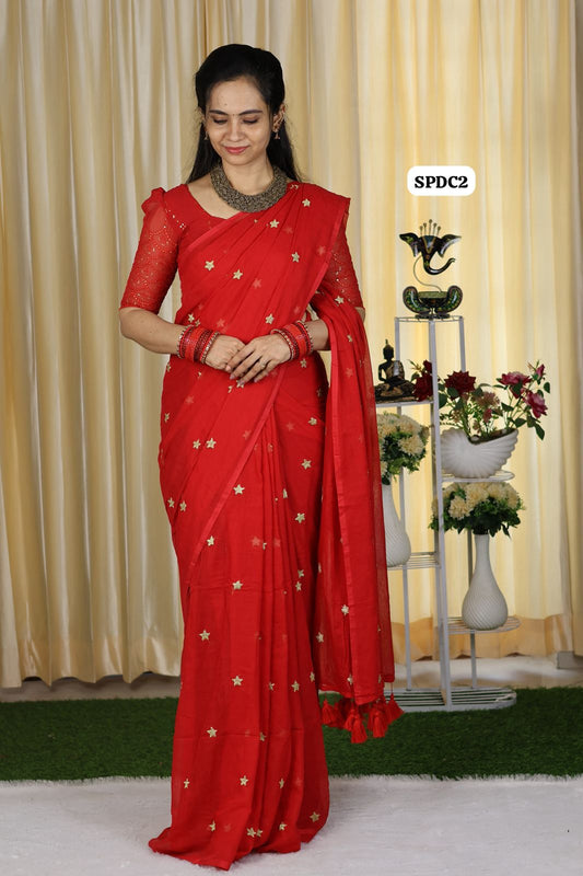 5.5 mtr Mul mul cotton saree with star buttas and long tassles
Without blouse😍🥳