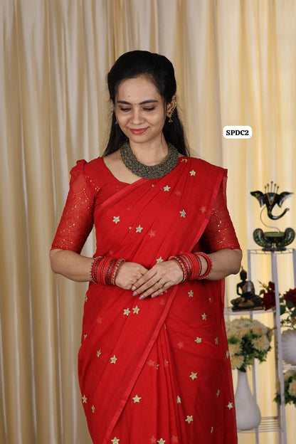 5.5 mtr Mul mul cotton saree with star buttas and long tassles
Without blouse😍🥳