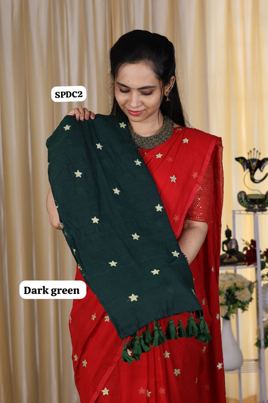5.5 mtr Mul mul cotton saree with star buttas and long tassles Without blouse🥳