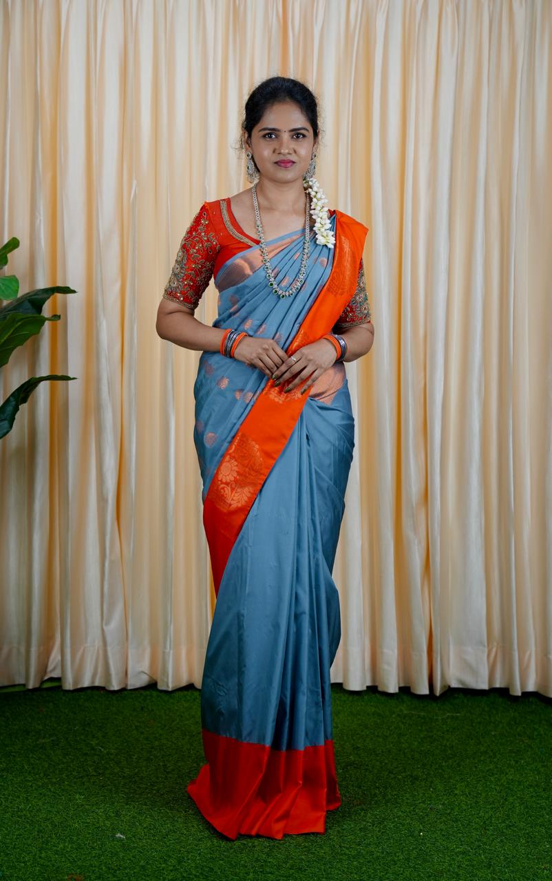 Korvai border soft silk sarees sold❌