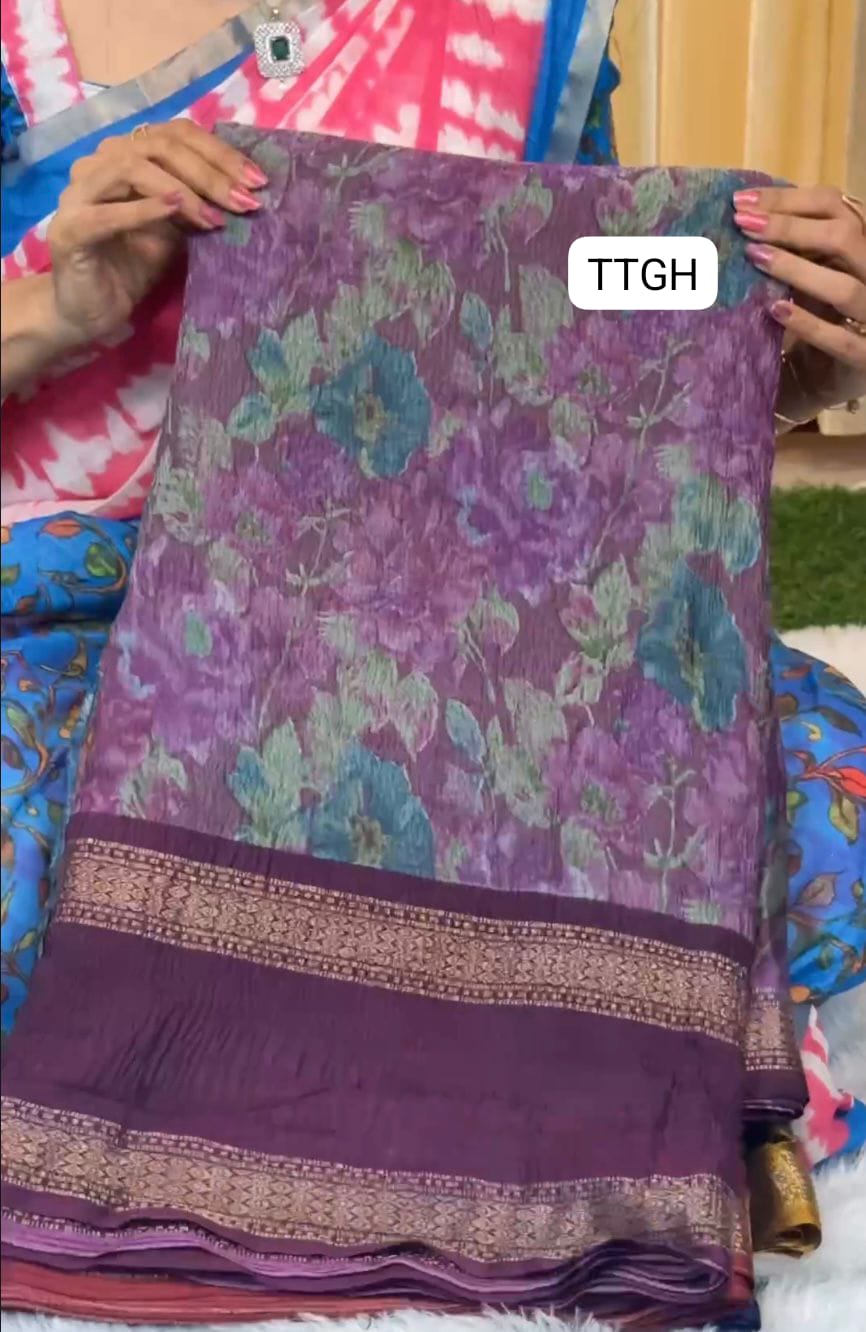 Crushed fabric in floral design saree 😍Ⓜ️