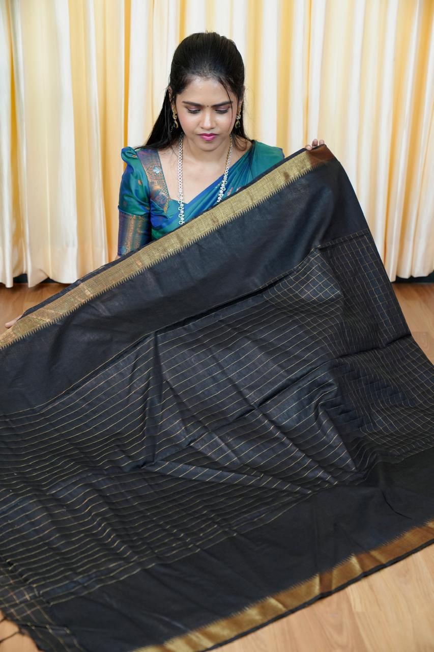 Semi Tussar silk saree with Checked pattern 🥰📚