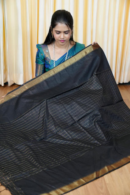 Semi Tussar silk saree with Checked pattern 🥰📚