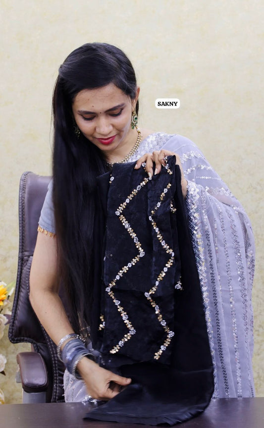 Space silk with heavy work blouse😍🥳