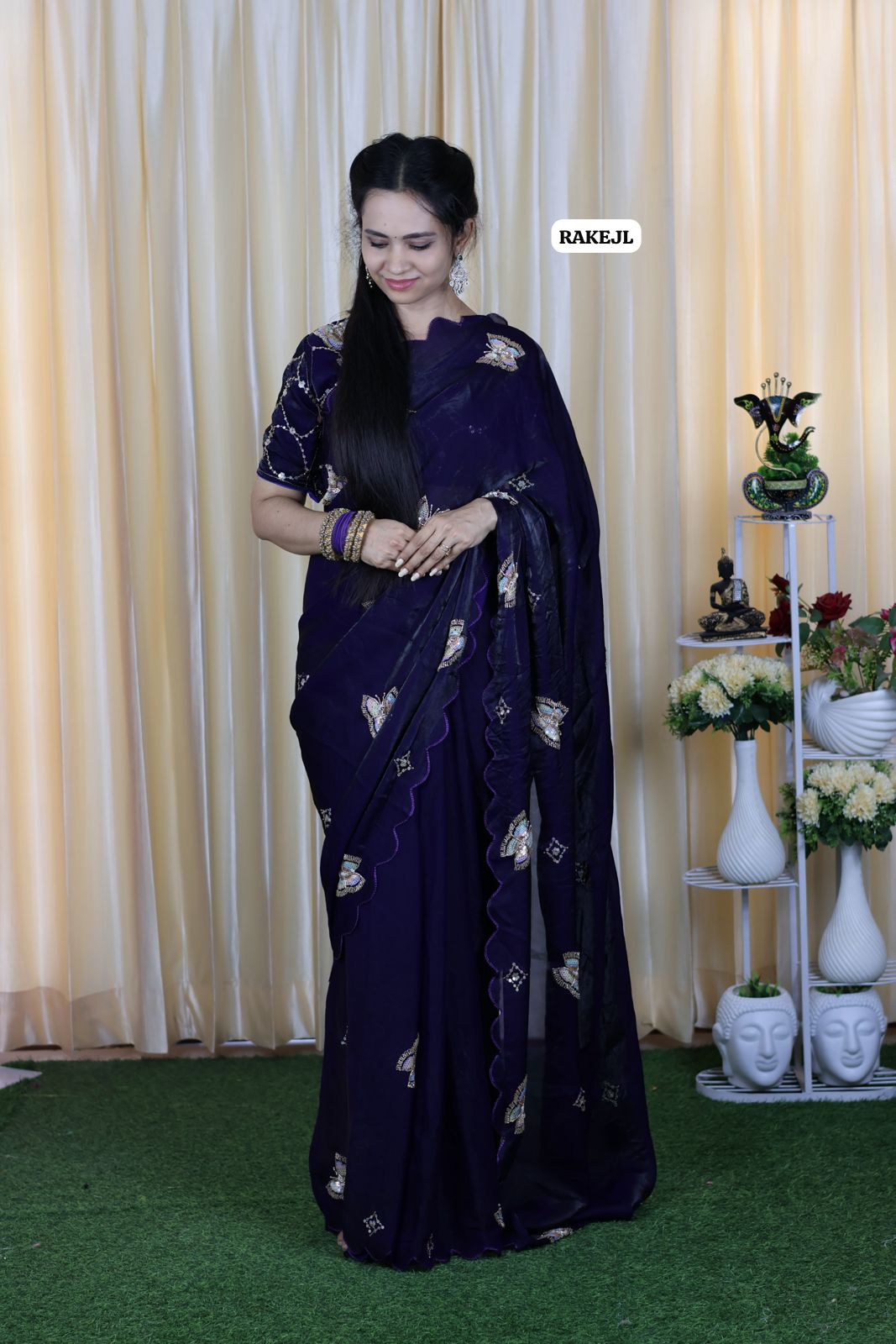 Premium Space silk with full chumkey work and butterfly design at just 🥳