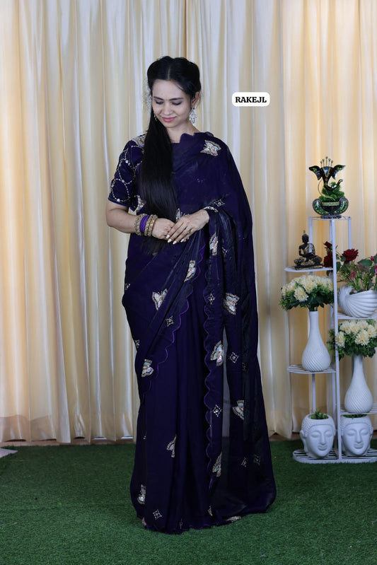 Premium Space silk with full chumkey work and butterfly design at just 🥳