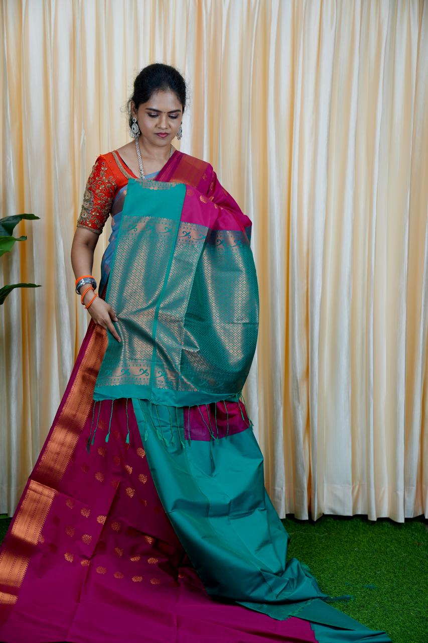 Korvai border soft silk sarees.