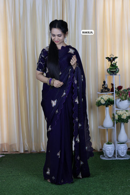 Premium Space silk with full chumkey work and butterfly design at just 🥳