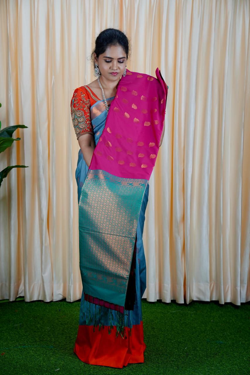 Korvai border soft silk sarees.