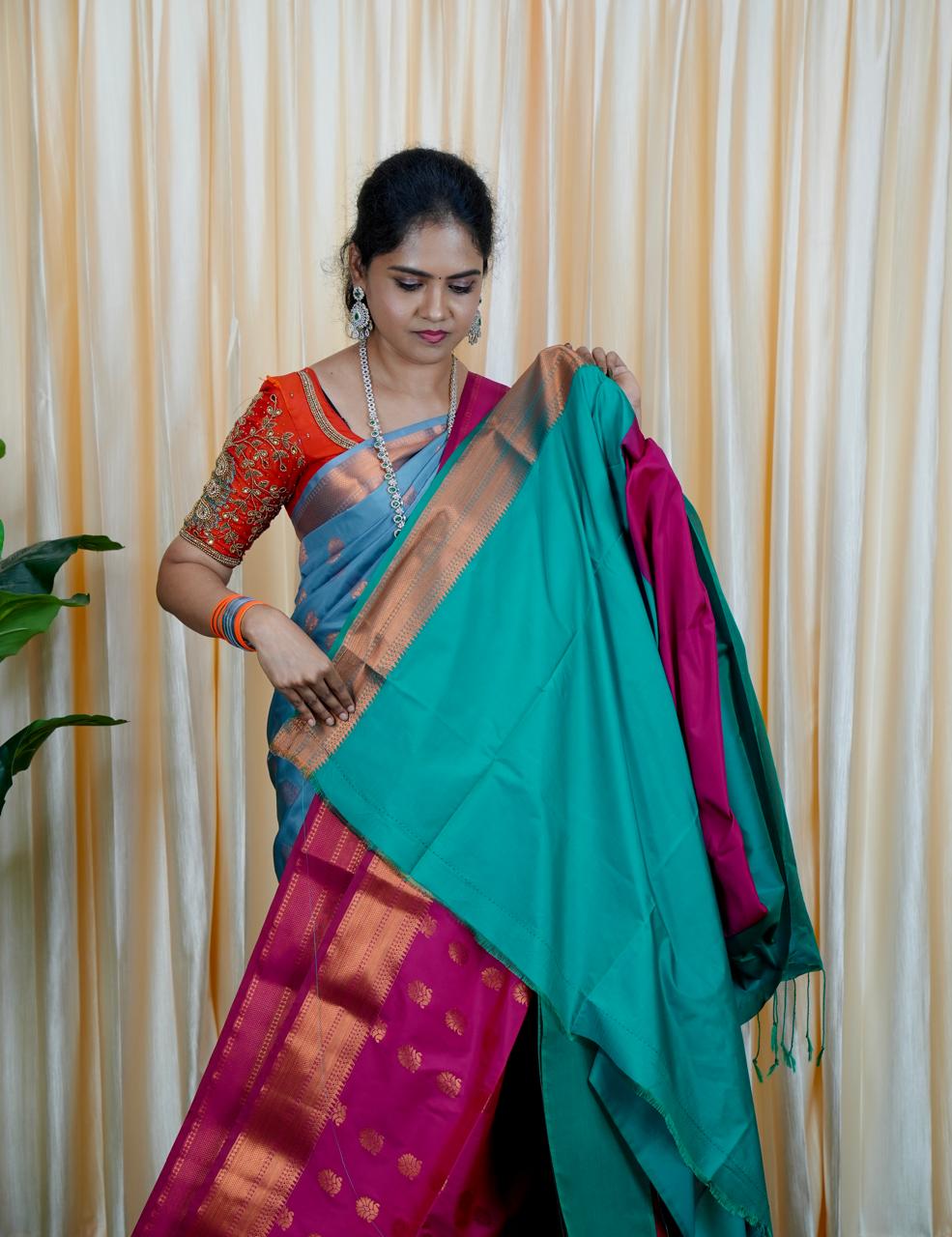 Korvai border soft silk sarees.