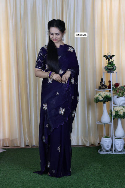 Premium Space silk with full chumkey work and butterfly design at just 🥳
