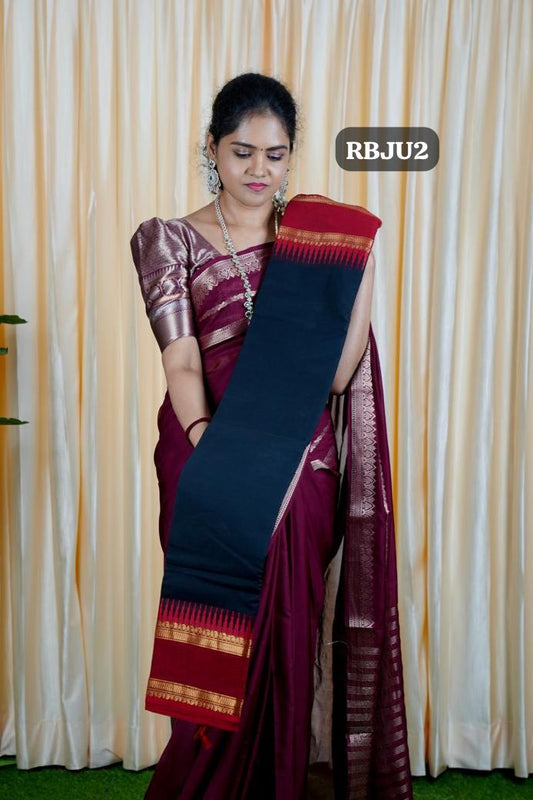 Premium Chettinad Cotton sarees.with running blouse(black)🍄✅