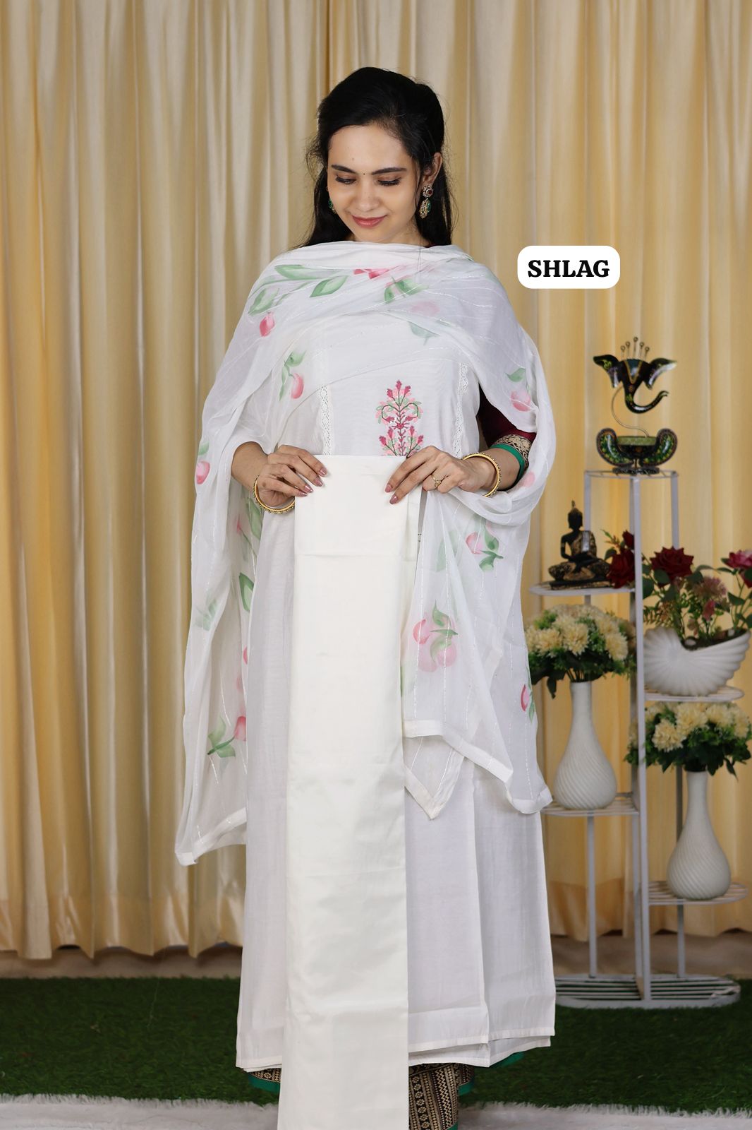 Soft cotton hand work embroidery salwar set with soft Premium chiffon dupatta with embroidery and chumkey works.(stitched)😍🥳